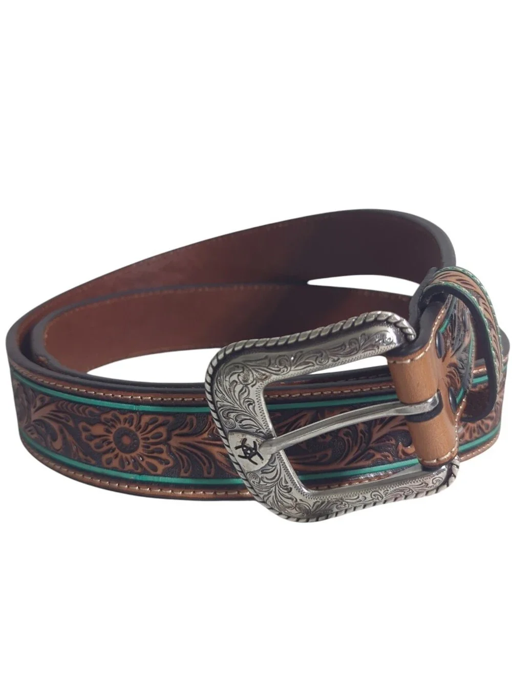 Ariat Men's Western Leather Belt Cowboy‎ Floral Turquoise Rancher Yellowstone 40